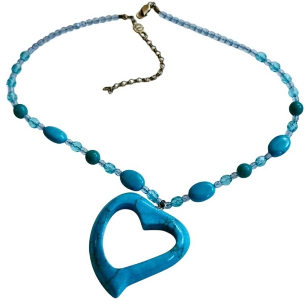 Bellagio Crystals USA heart Necklace Turquoise Designer Statement Valentines 20"